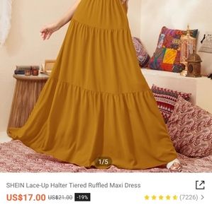 Shein mustard yellow maxi lace up dress